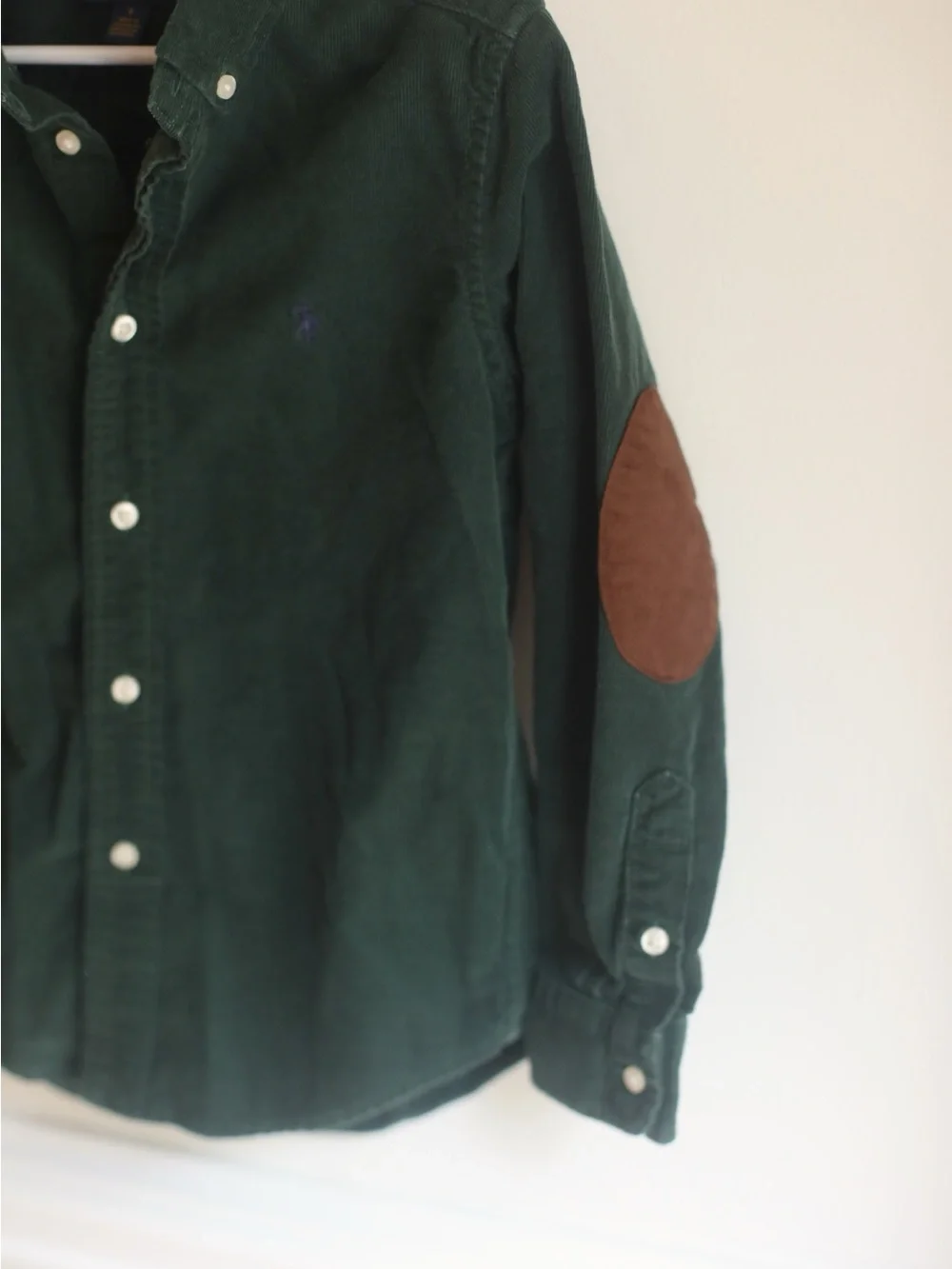 Ralph Lauren Boys Green Corduroy Button Down Shirt w/ Elbow Patches Size 6